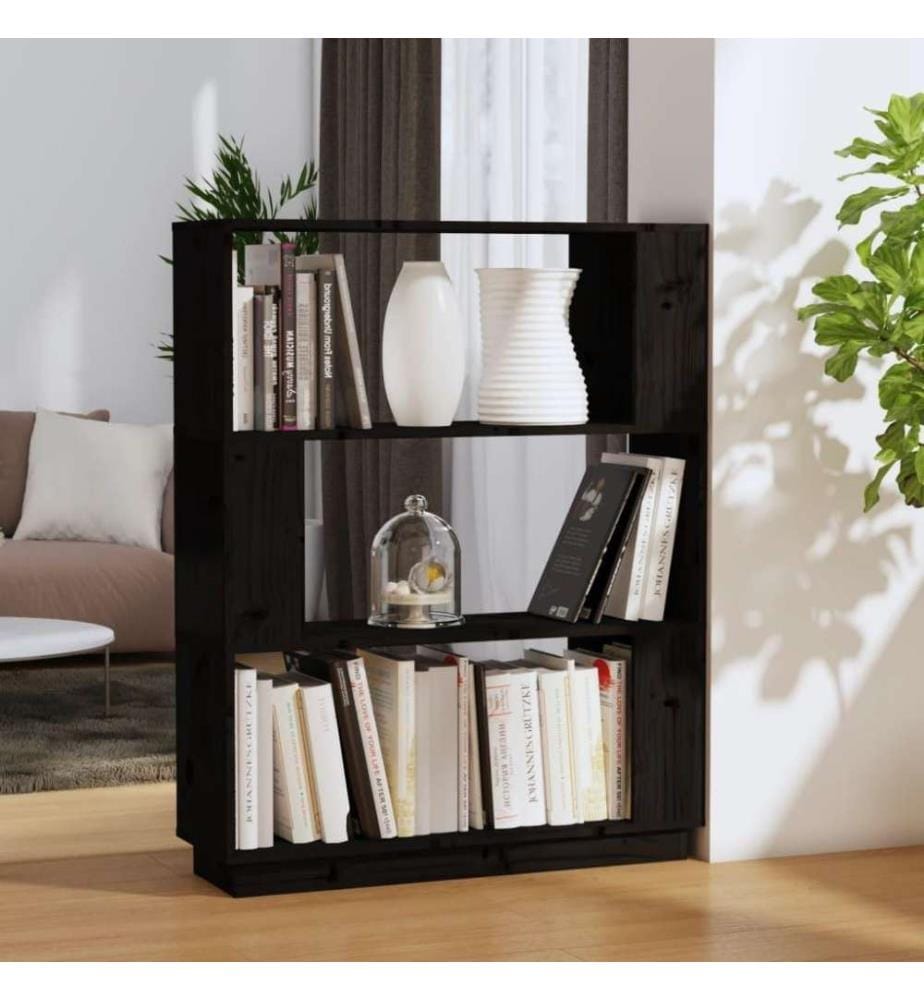Bücherregal/Raumteiler Schwarz 80x25x101 cm Massivholz Kiefer