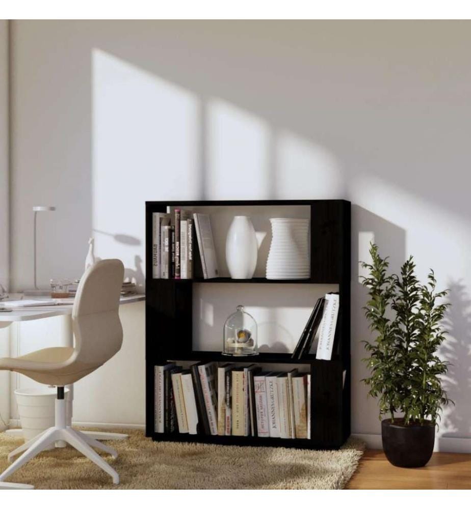 Bibliothèque/Séparateur de pièce Noir 80x35x101 cm Pin massif