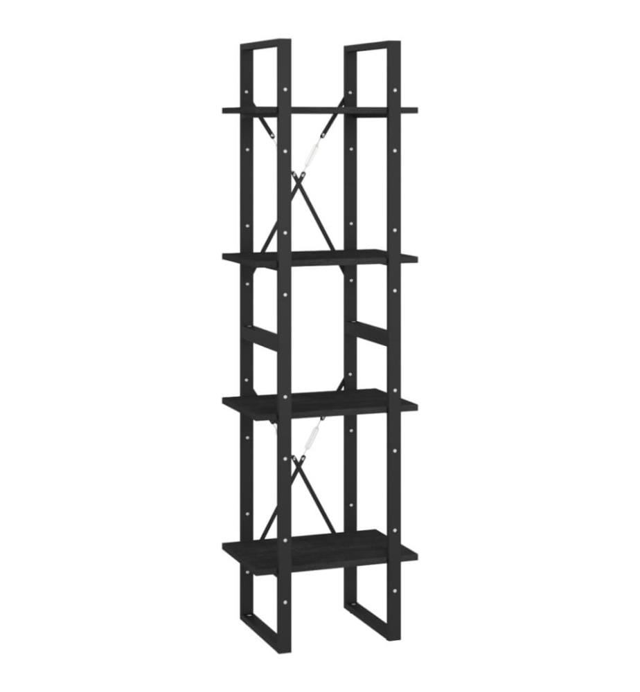 Bücherregal 4 Fächer Schwarz 40x30x140 cm Kiefer Massivholz
