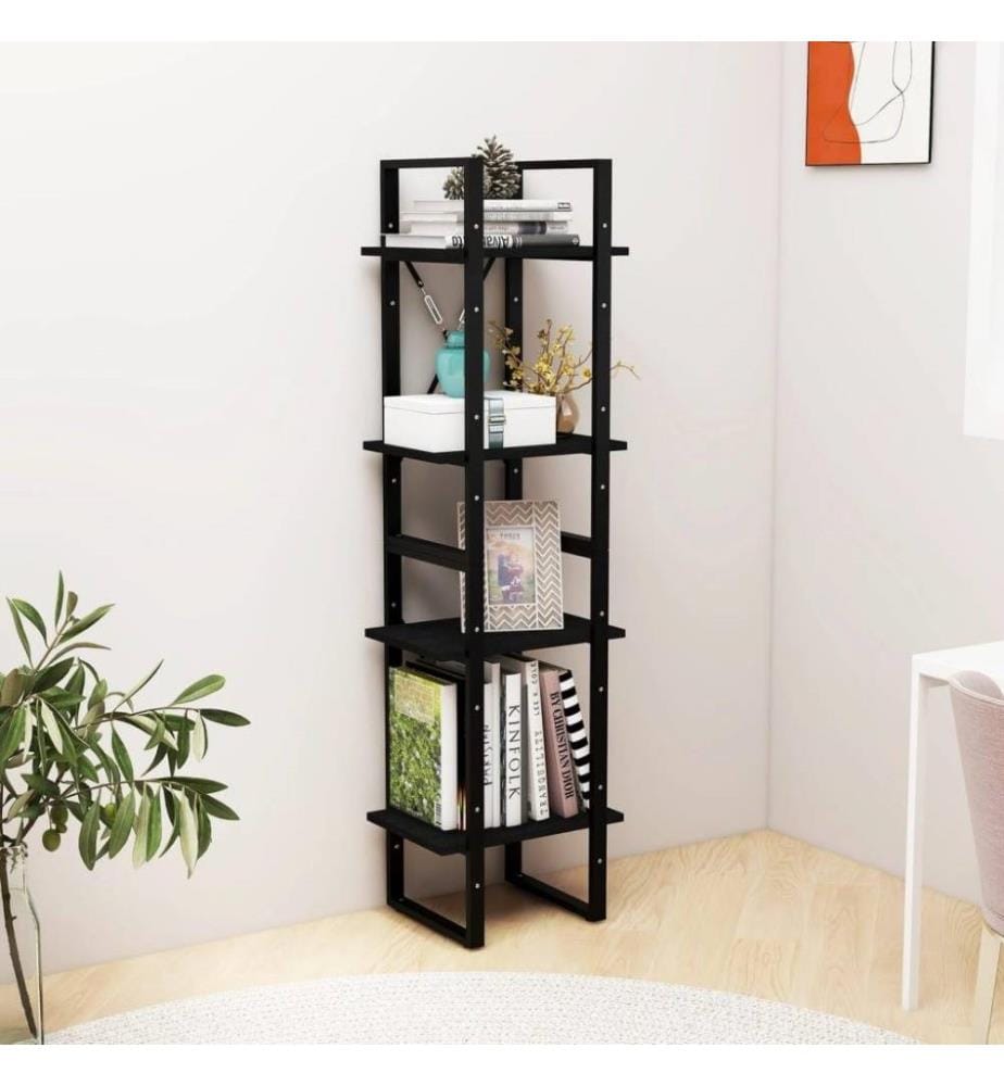 Bücherregal 4 Fächer Schwarz 40x30x140 cm Kiefer Massivholz