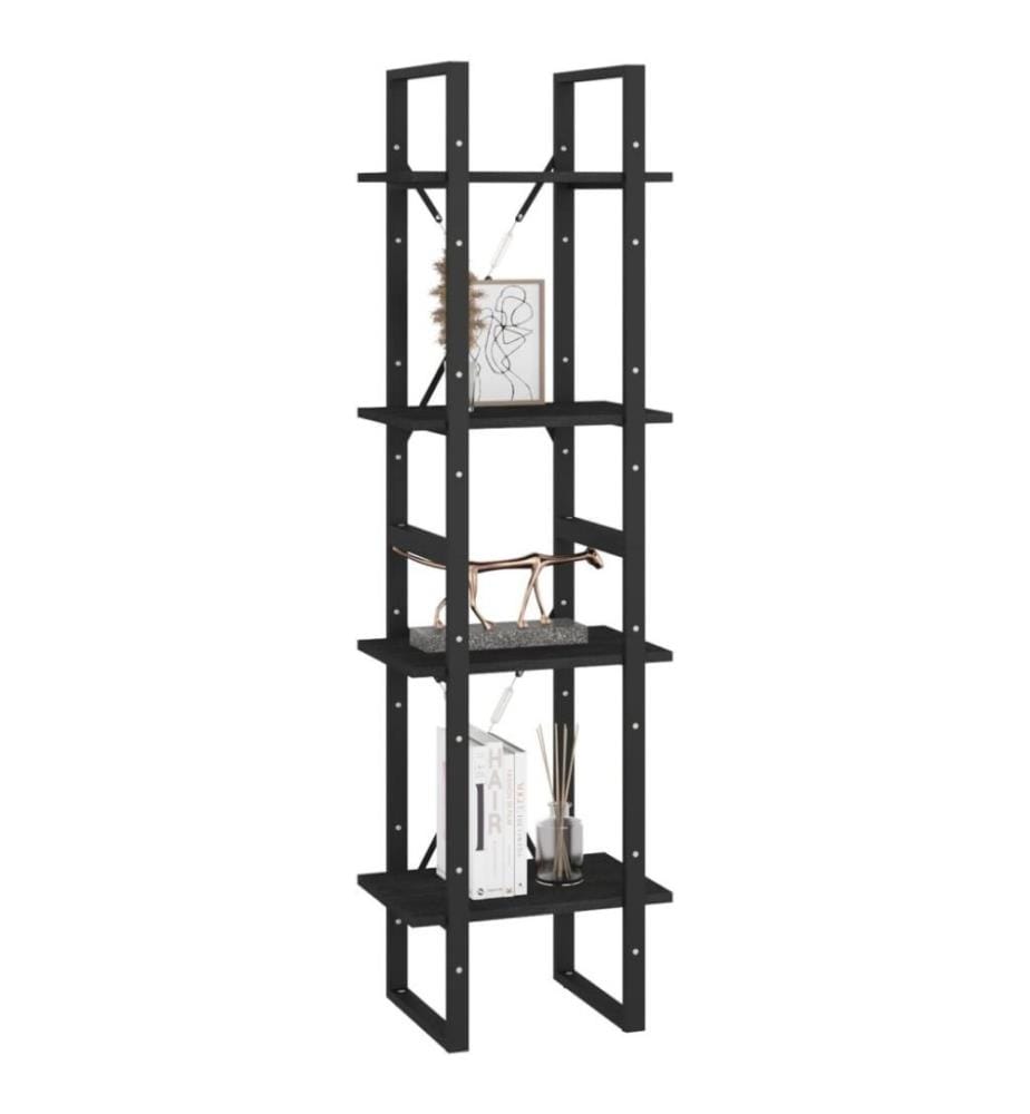 Bücherregal 4 Fächer Schwarz 40x30x140 cm Kiefer Massivholz