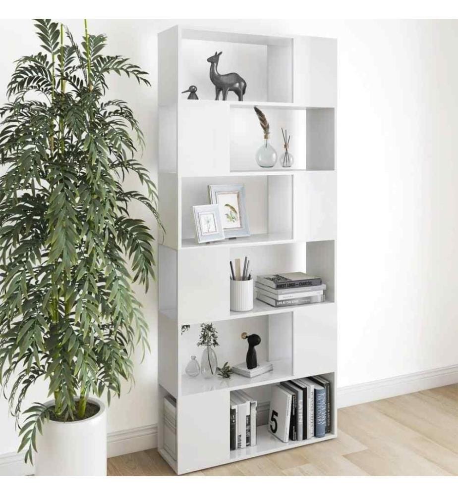 Bücherregal Raumteiler Hochglanz-Weiss 80x24x186cm Holzwerkstoff