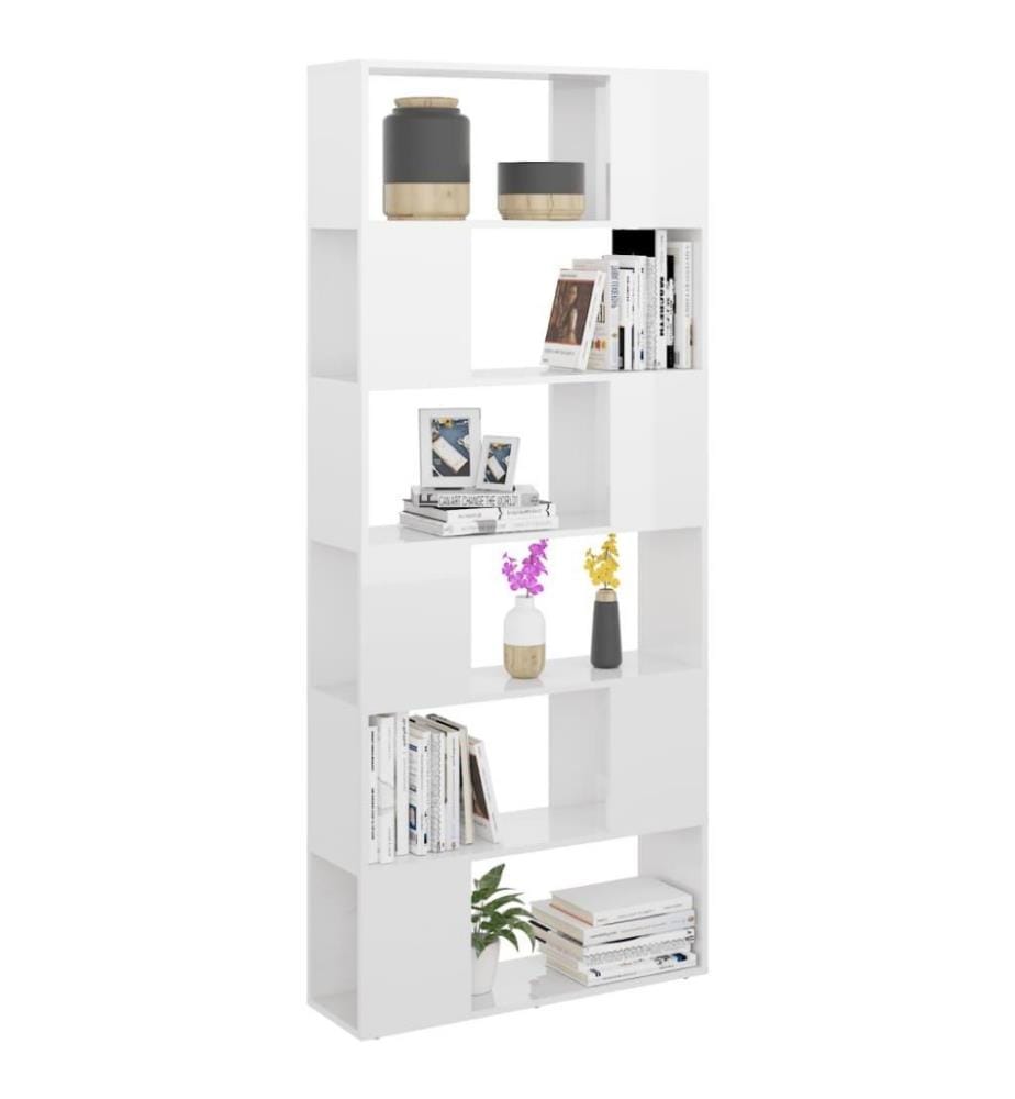 Bücherregal Raumteiler Hochglanz-Weiss 80x24x186cm Holzwerkstoff