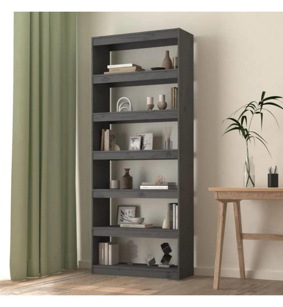 Bibliothèque/Séparateur de pièce Gris 80x30x199,5 cm Pin solide