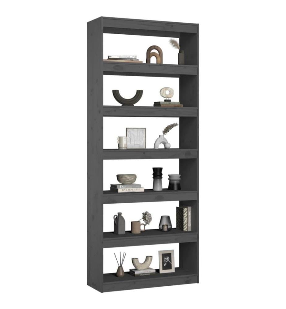 Bibliothèque/Séparateur de pièce Gris 80x30x199,5 cm Pin solide