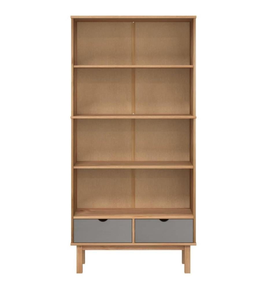 Bibliothèque avec 2 tiroirs Marron et gris Bois de pin massif