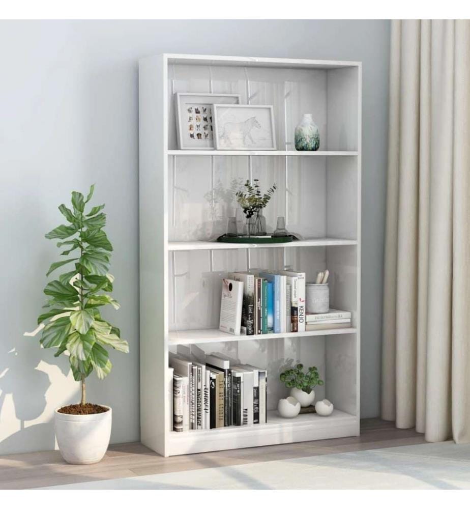 Bibliothèque à 4 niveaux Blanc brillant 80x24x142 cm Aggloméré