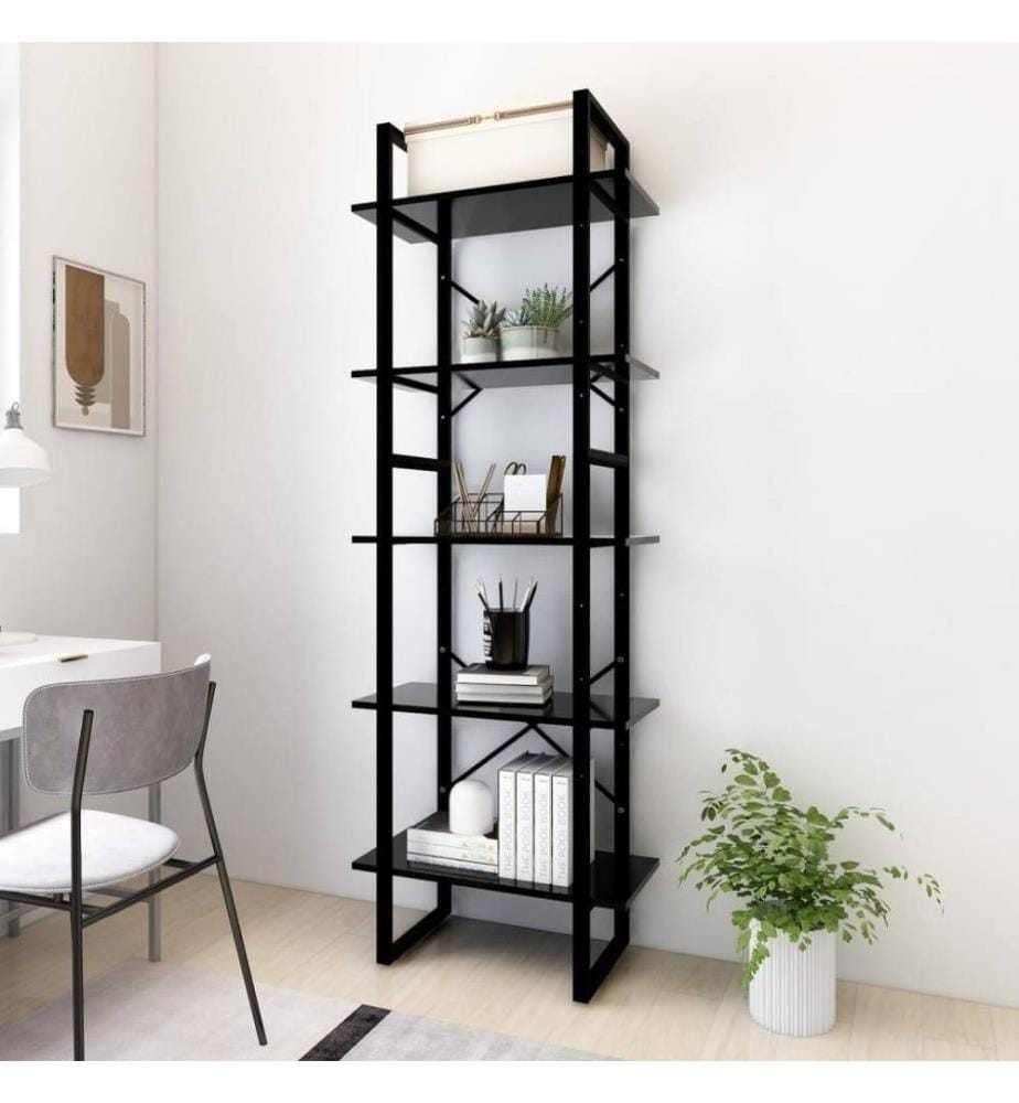 Bibliothèque à 5 niveaux Noir 60x30x175 cm Aggloméré