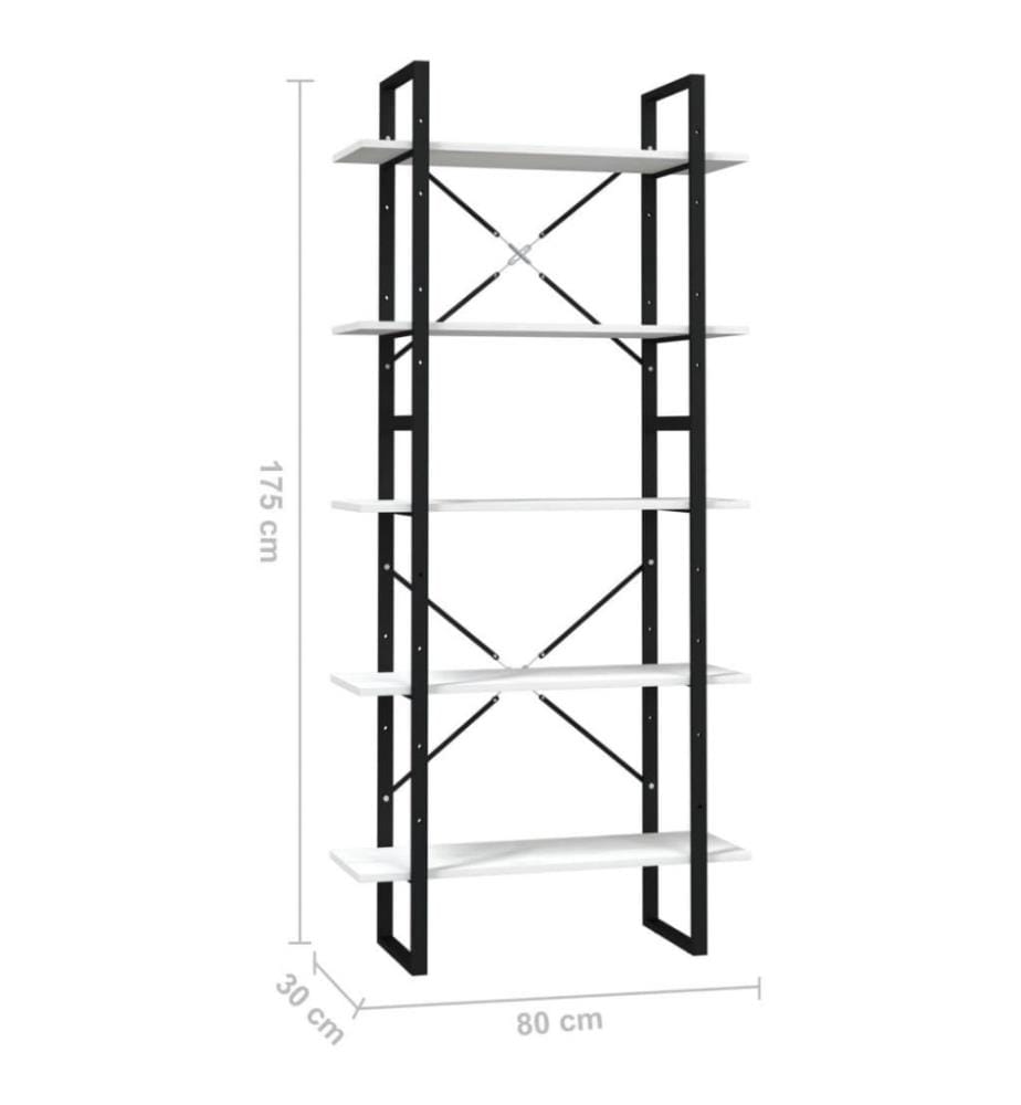Bibliothèque à 5 niveaux Blanc 80x30x175 cm Bois de pin