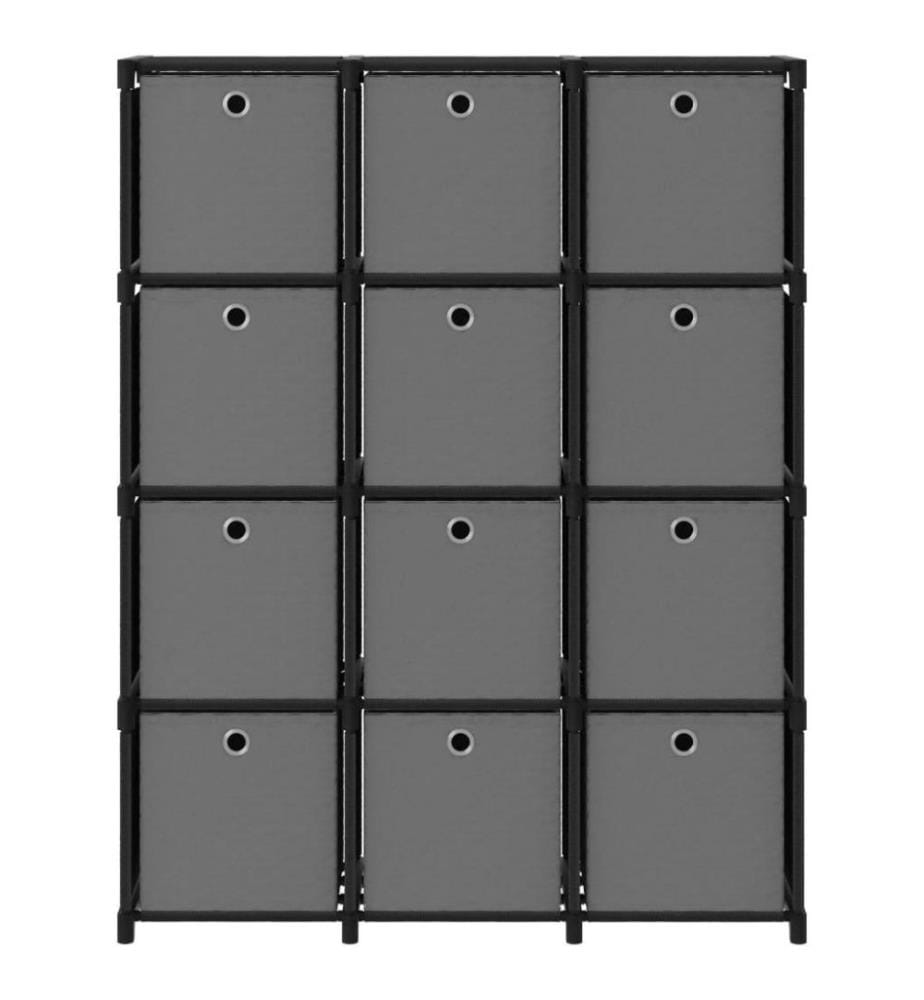 Würfel-Regal mit Boxen 12 Fächer Schwarz 103x30x141 cm Stoff