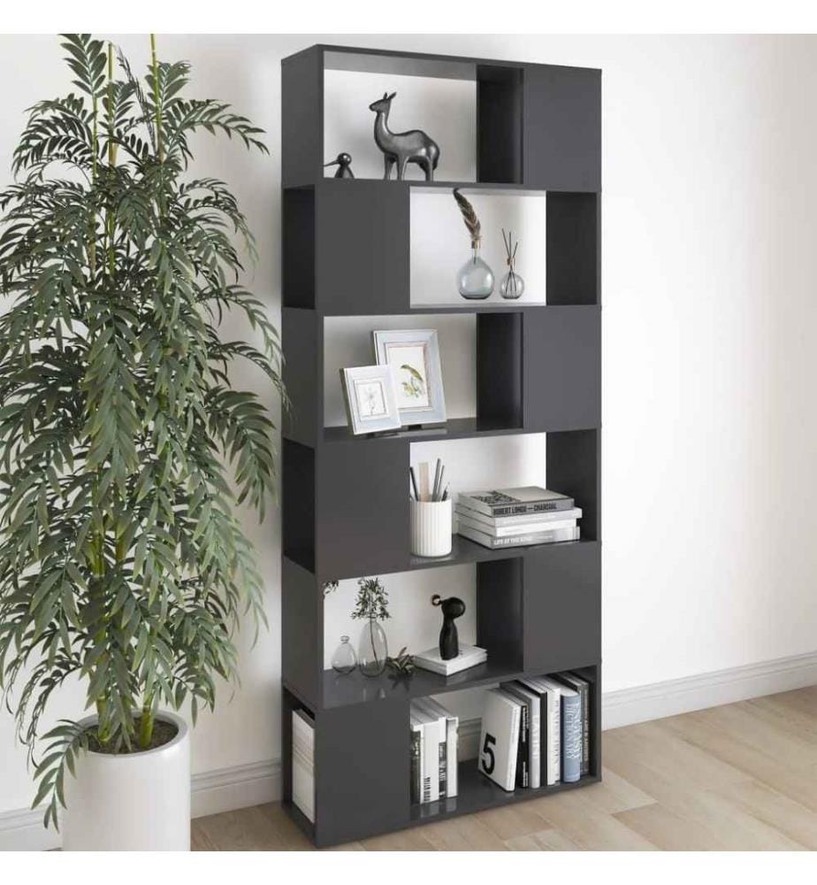 Bücherregal Raumteiler Hochglanz-Grau 80x24x186cm Holzwerkstoff