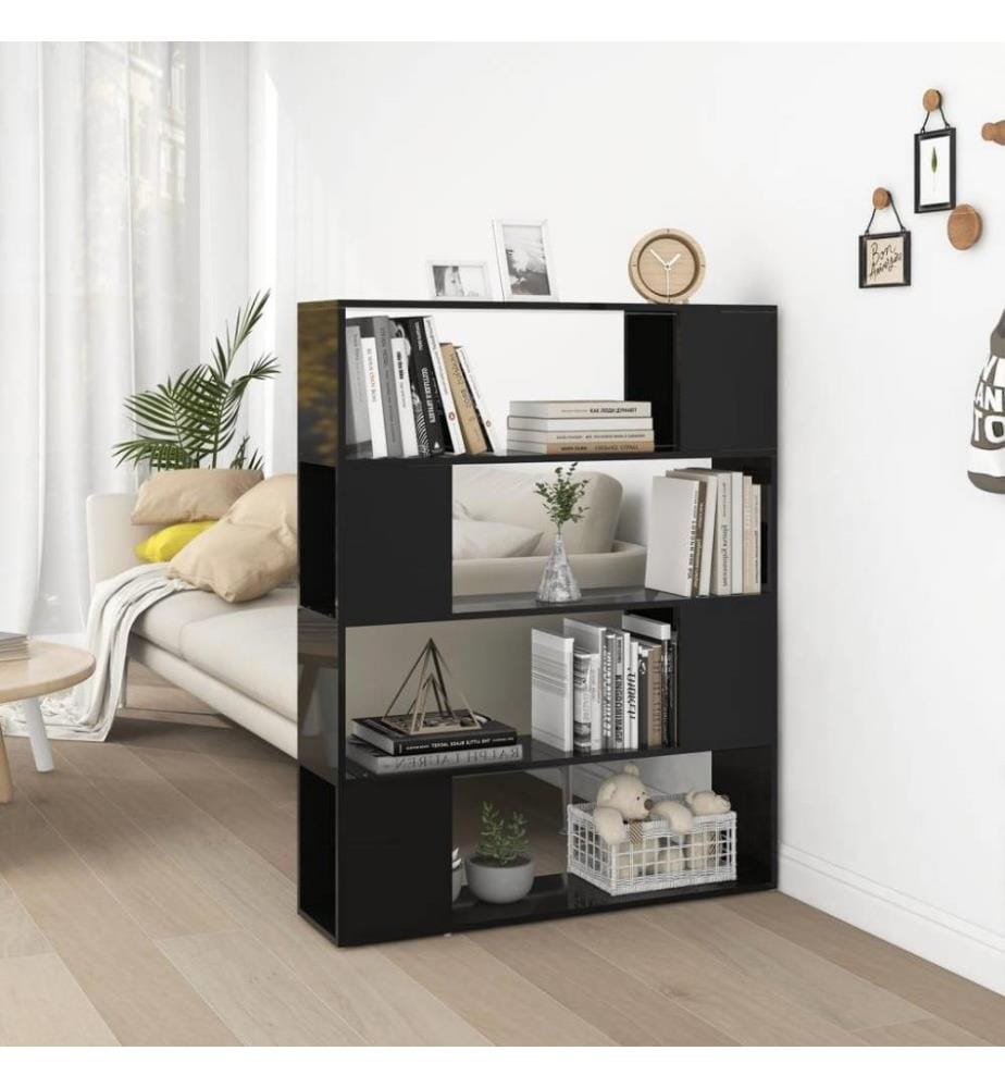 Bücherregal Raumteiler Hochglanz-Schwarz 100x24x124 cm