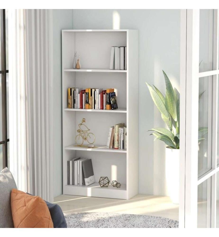 Bücherregal 4 Fächer Weiss 60x24x142 cm Holzwerkstoff