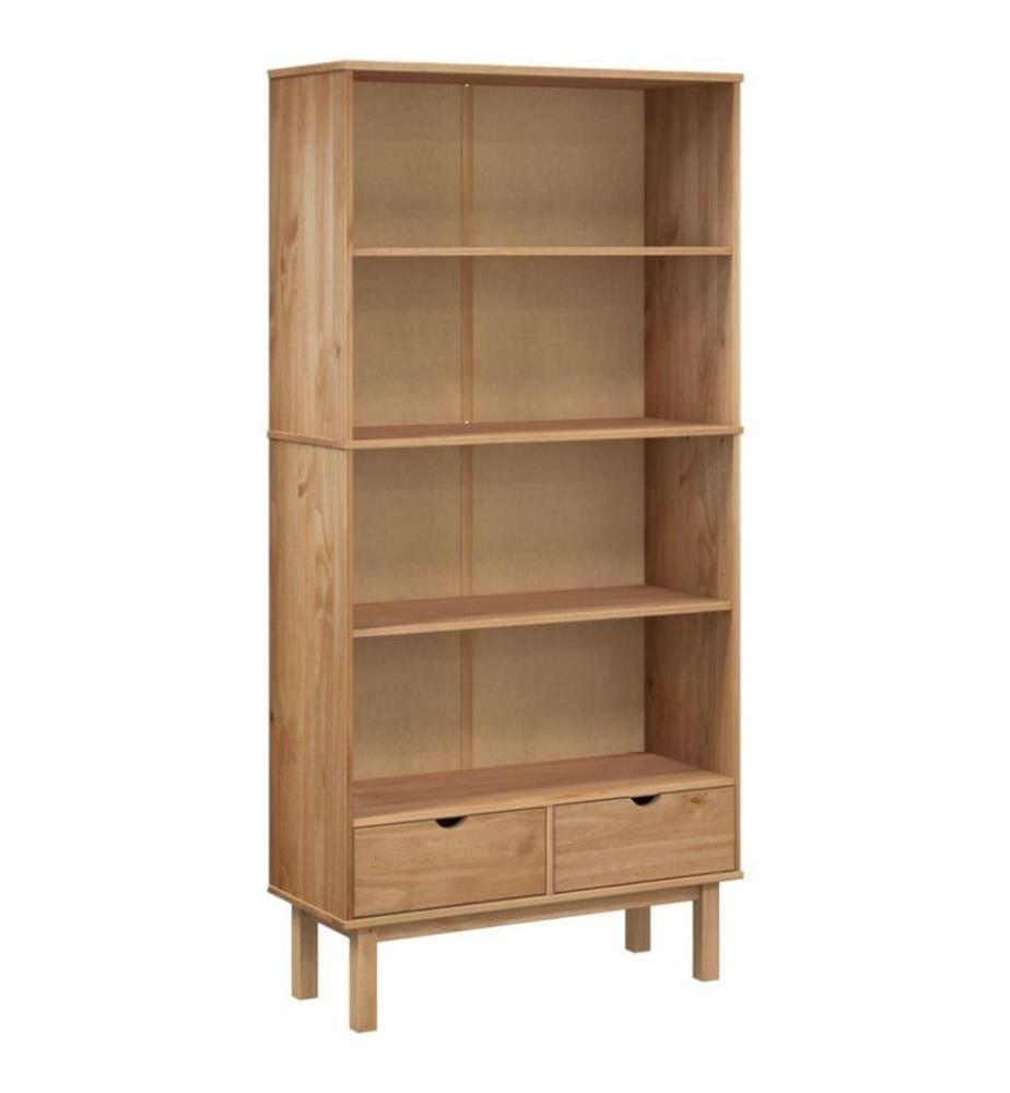 Bücherregal OTTA mit 2 Schubladen Braun Massivholz Kiefer