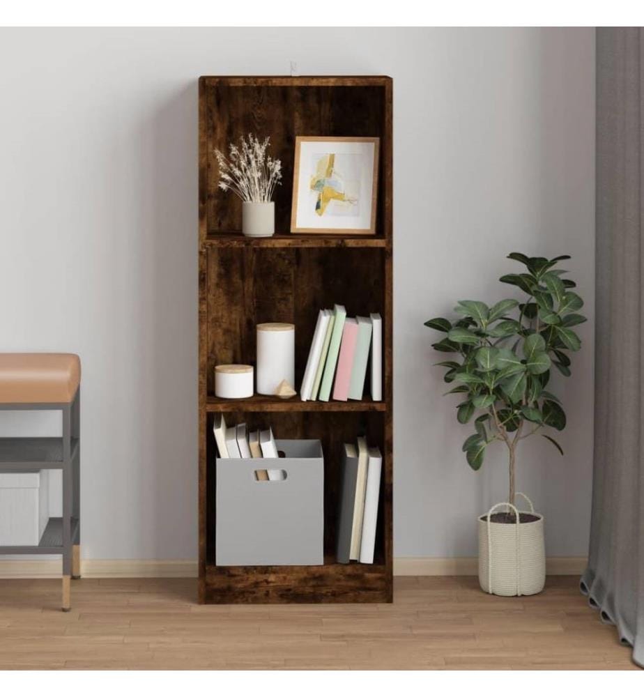 Bibliothèque 3 niveaux Chêne fumé 40x24x109cm Bois d'ingénierie
