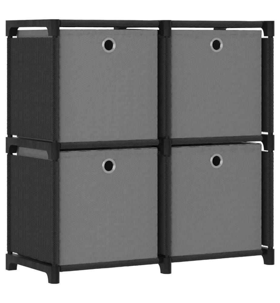 Würfel-Regal mit Boxen 4 Fächer Schwarz 69x30x72,5 cm Stoff