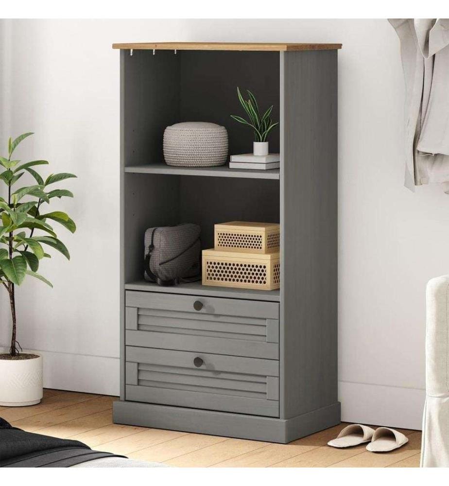 Bibliothèque VIGO gris 60x35x114,5 cm bois massif de pin
