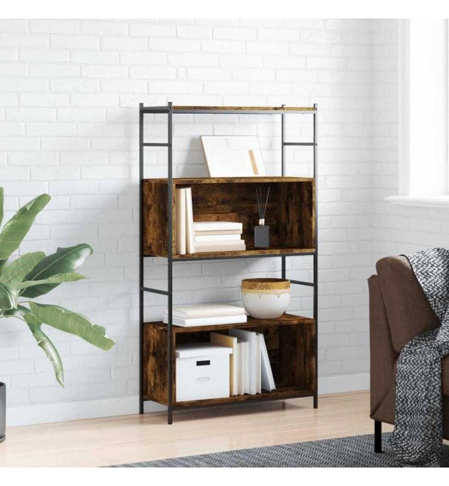 Bücherregal Räuchereiche 80x30x145,5 cm Holzwerkstoff und Eisen
