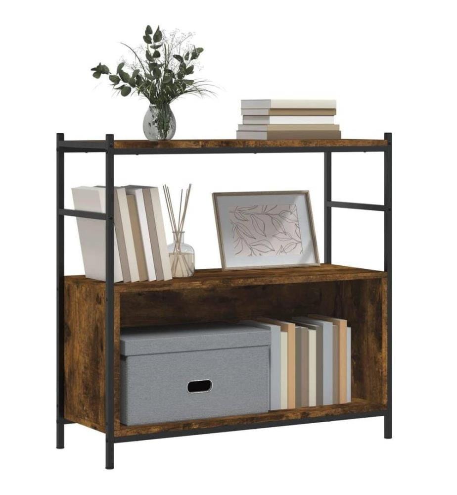 Bibliothèque chêne fumé 80x30x78,5 cm bois d'ingénierie et fer