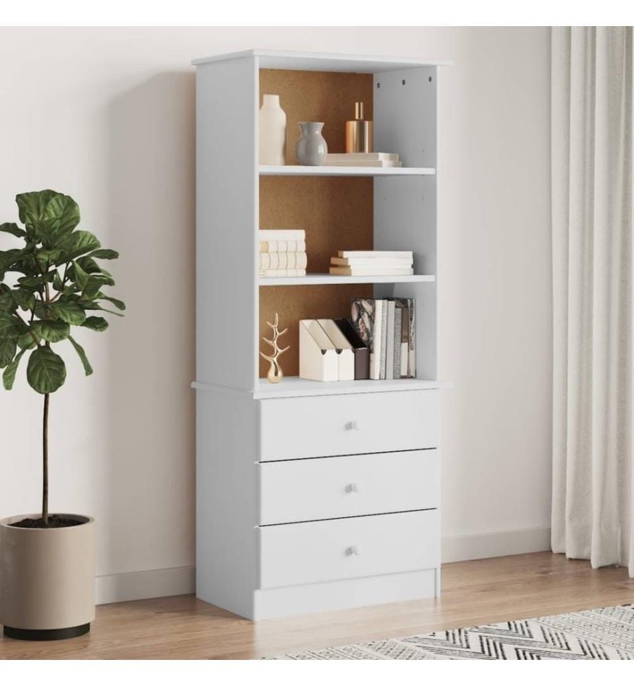 Bücherregal mit Schubladen ALTA Weiss 60x35x142 cm Kiefernholz