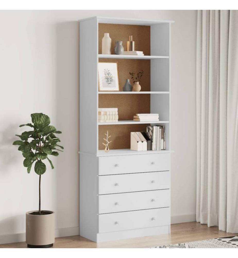 Bücherregal mit Schubladen ALTA Weiss 77x35x186,5 cm Kiefernholz