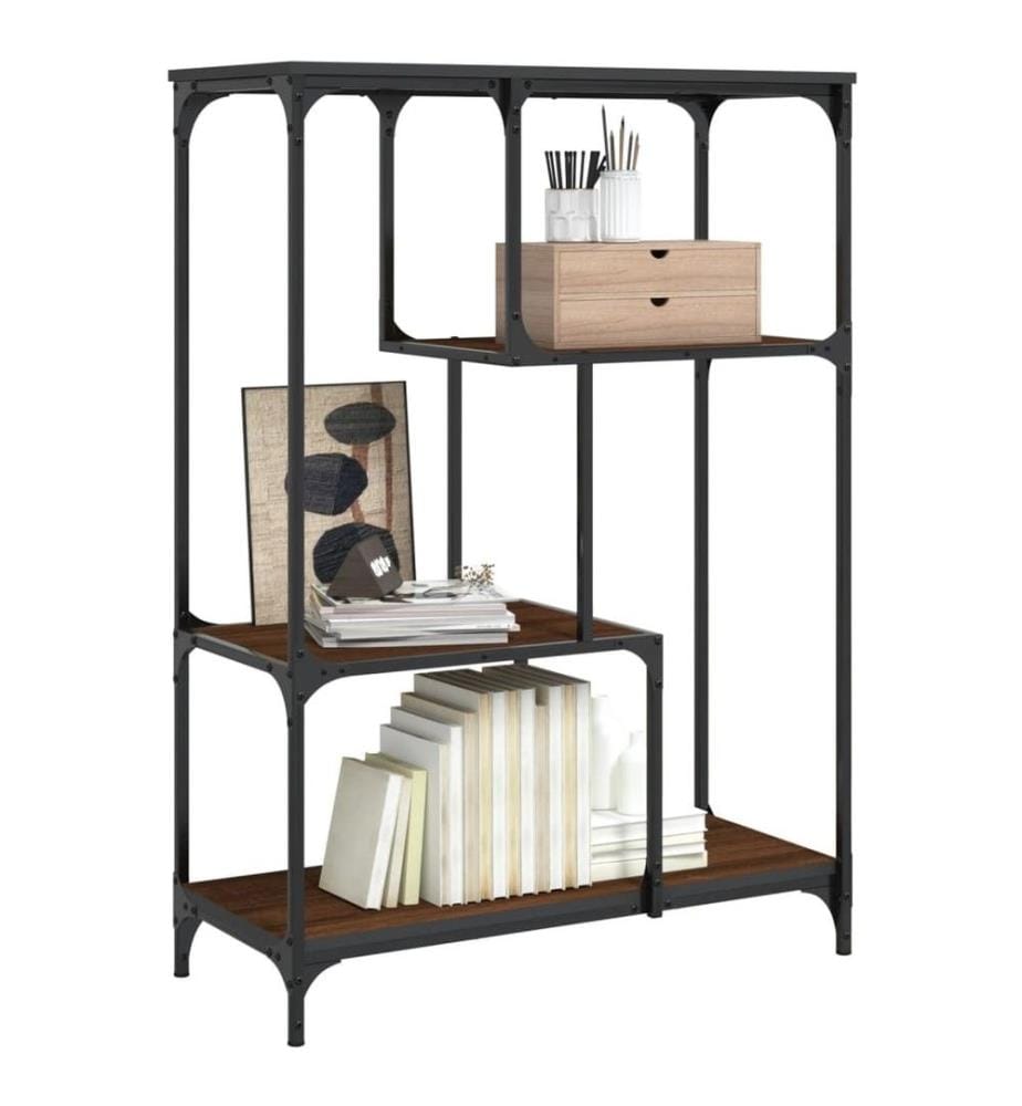Bibliothèque chêne marron 81x36x115 cm bois ingénierie et acier
