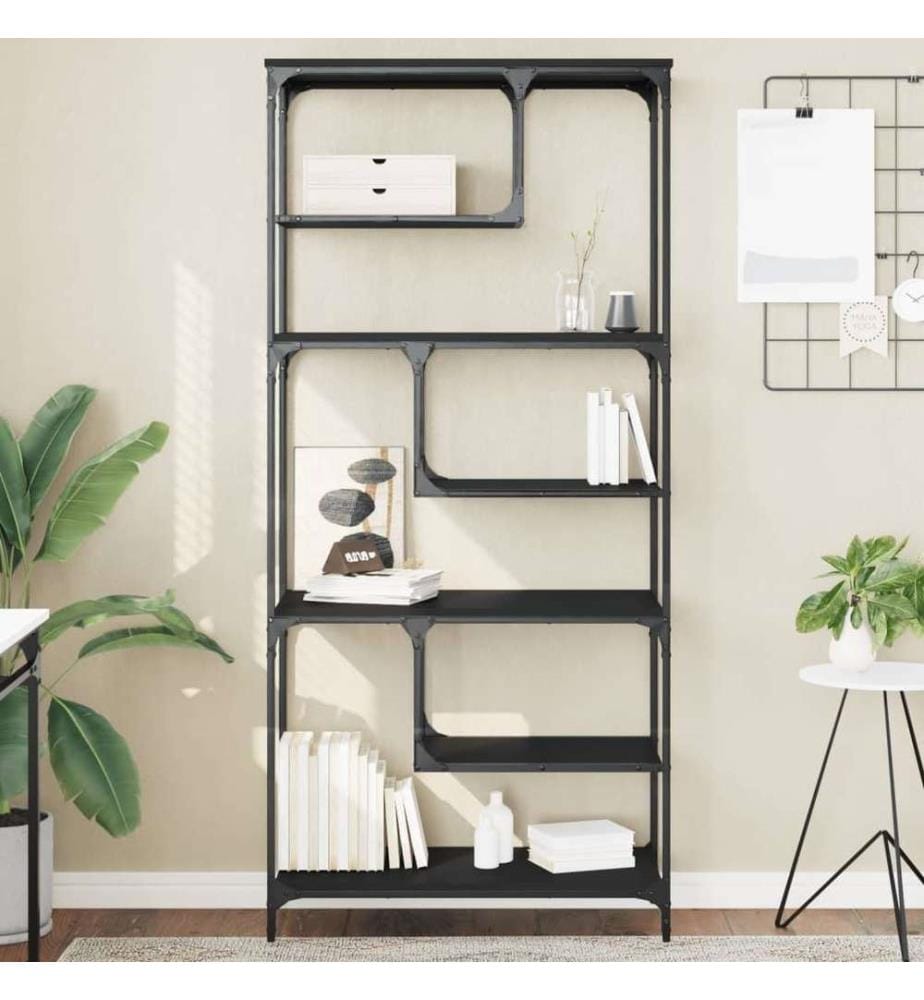 Bibliothèque noir 81x36x176 cm bois d'ingénierie