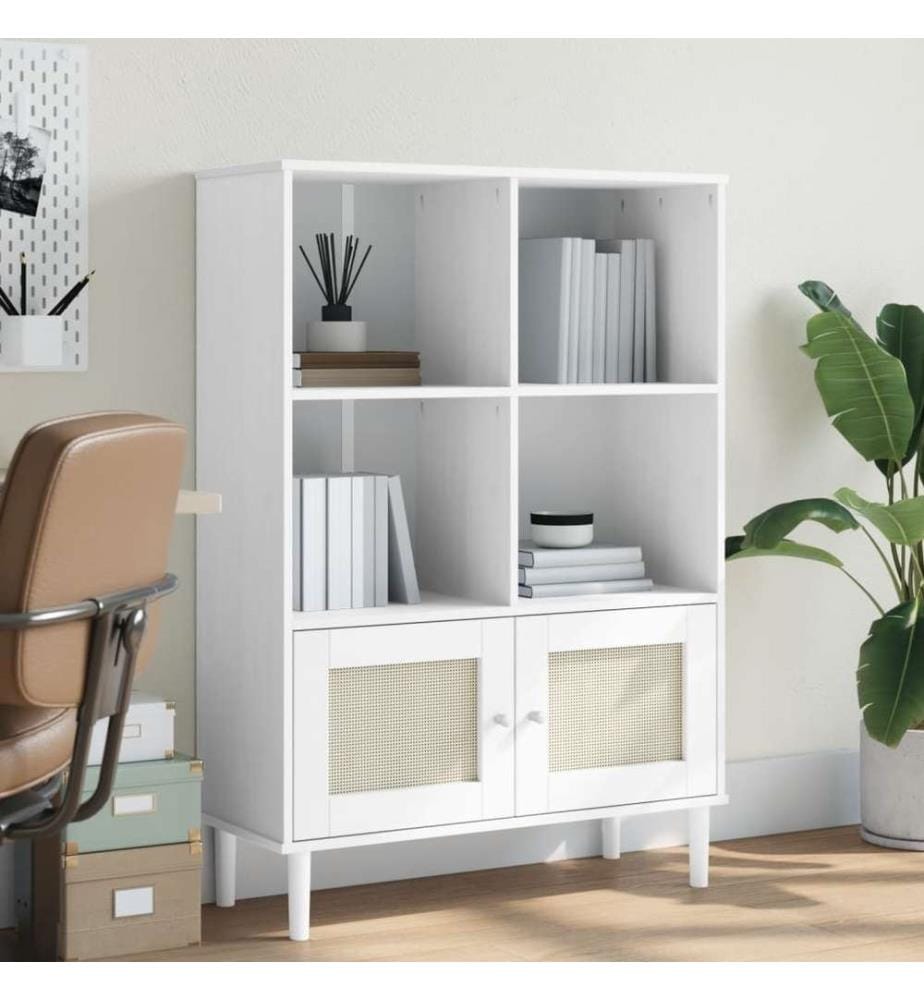 Bücherschrank SENJA Rattan-Look Weiss 90x35x130 cm Kiefernholz