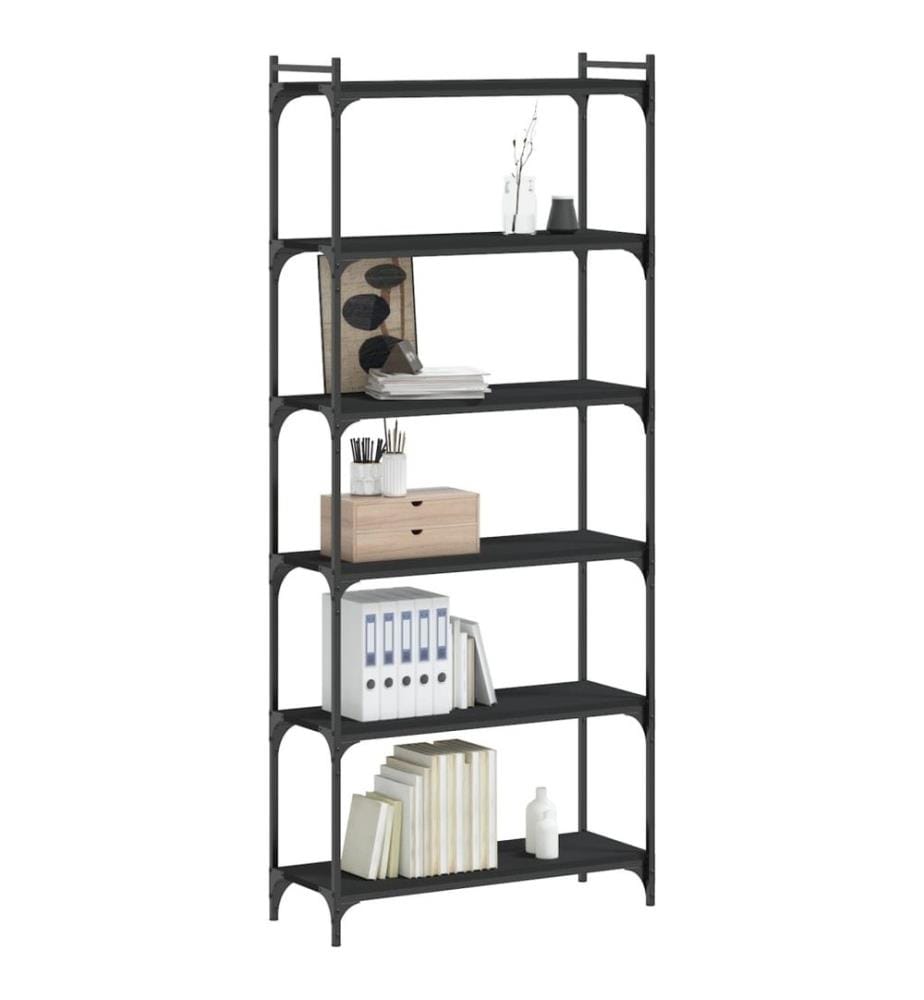 Bibliothèque 6 niveaux noir 80x30x188 cm bois d'ingénierie