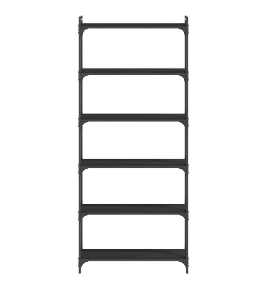 Bibliothèque 6 niveaux noir 80x30x188 cm bois d'ingénierie
