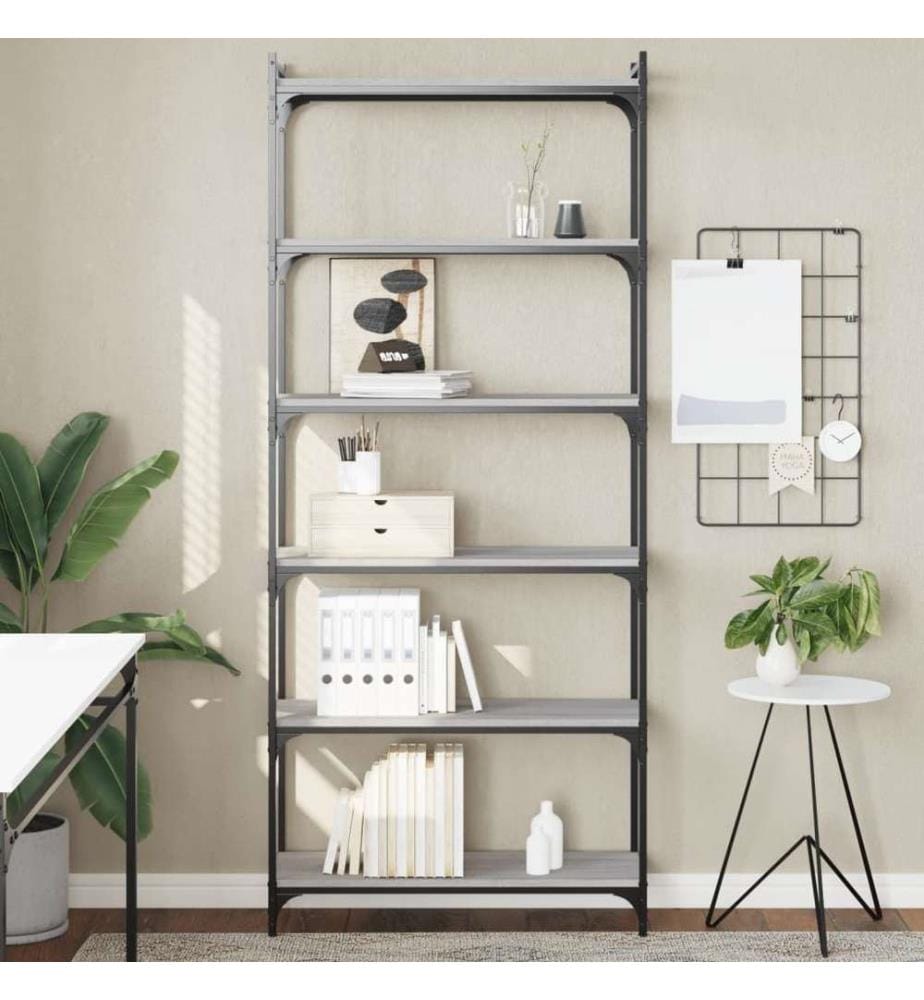 Bibliothèque 6niveaux sonoma gris 80x30x188cm bois d'ingénierie