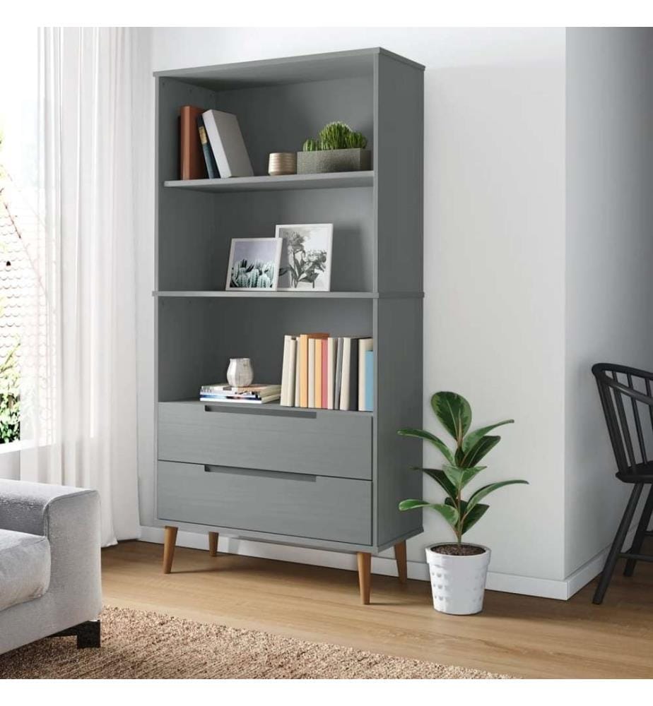 Bücherregal MOLDE Grau 85x35x170,5 cm Massivholz Kiefer