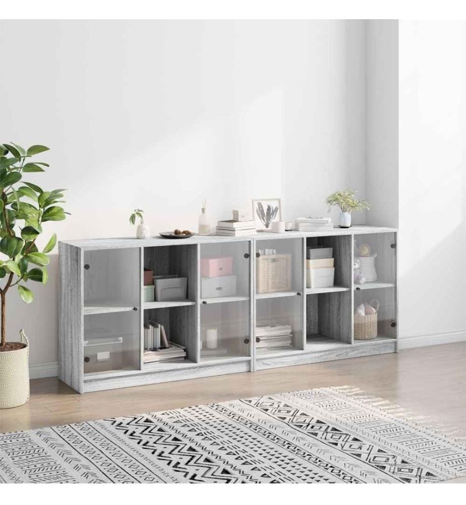 Bücherschrank mit Türen Grau Sonoma 204x37x75 cm Holzwerkstoff