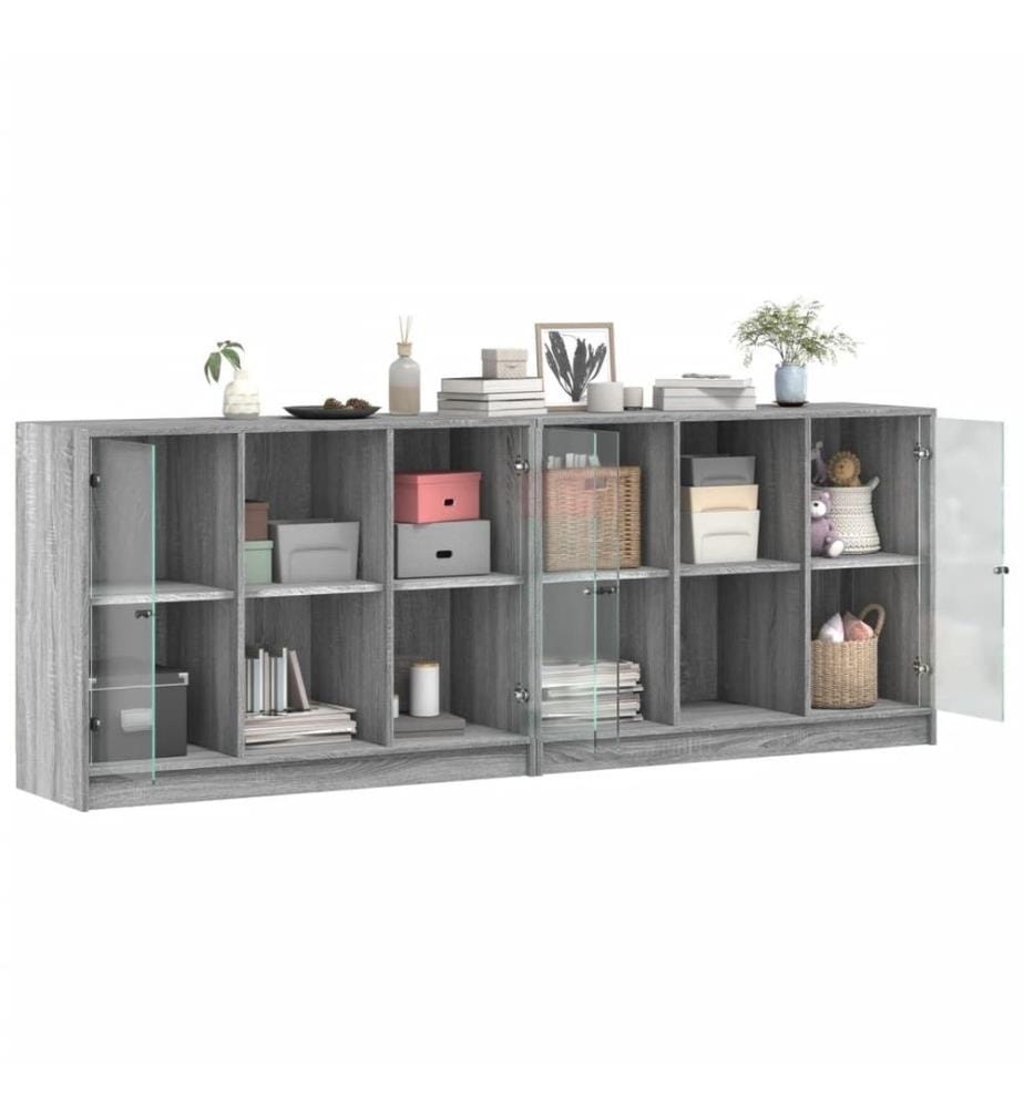 Bücherschrank mit Türen Grau Sonoma 204x37x75 cm Holzwerkstoff