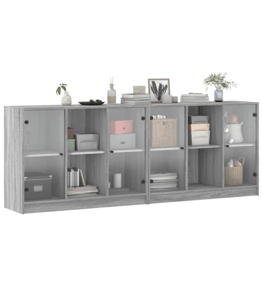 Bücherschrank mit Türen Grau Sonoma 204x37x75 cm Holzwerkstoff