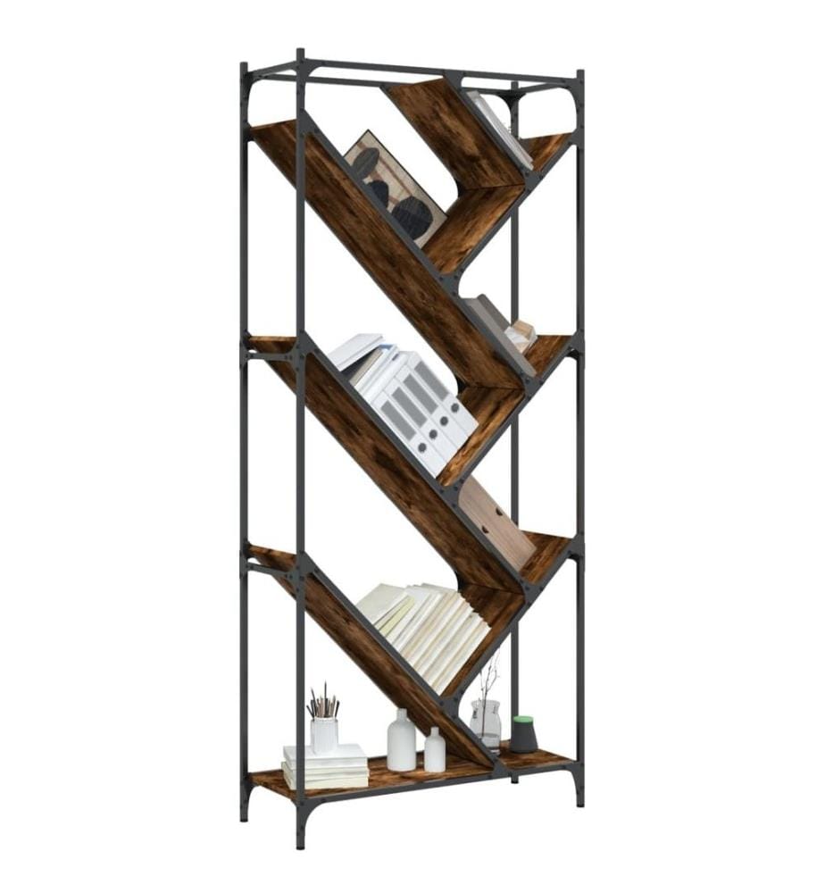 Bibliothèque chêne fumé 79x30x180 cm bois d'ingénierie et métal