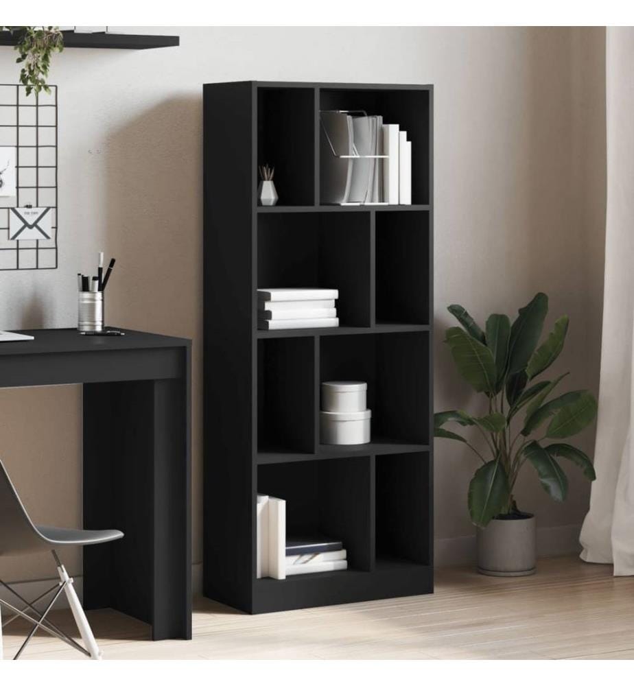 Bibliothèque noir 57x28,5x141 cm bois d'ingénierie