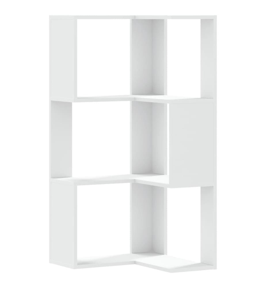Bibliothèque d'angle à 3 niveaux blanc bois d'ingénierie
