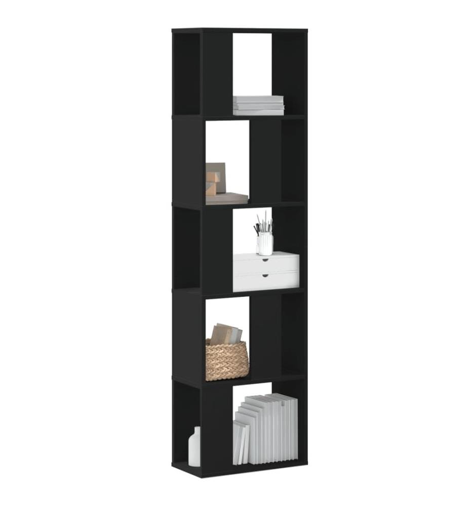 Bibliothèque 5 niveaux noir 45x23,5x162,5 cm bois d'ingénierie