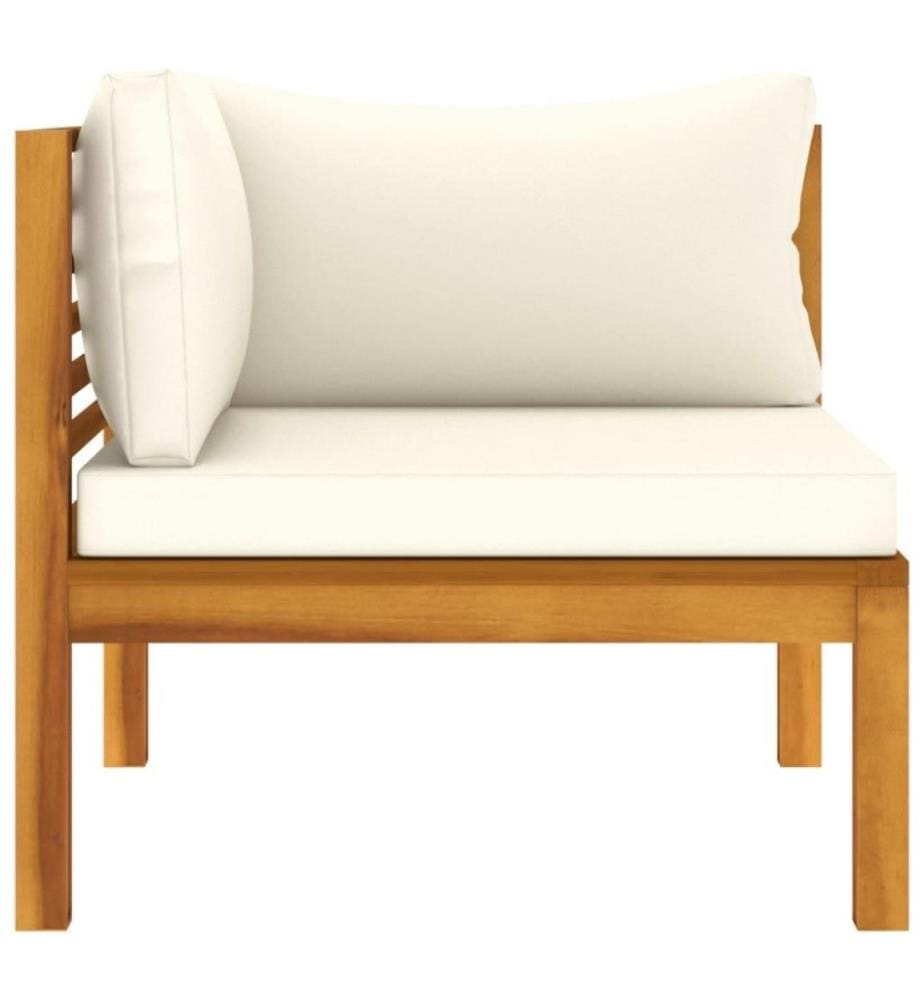 Salon de jardin 3 pcs avec coussin crème Bois d'acacia solide