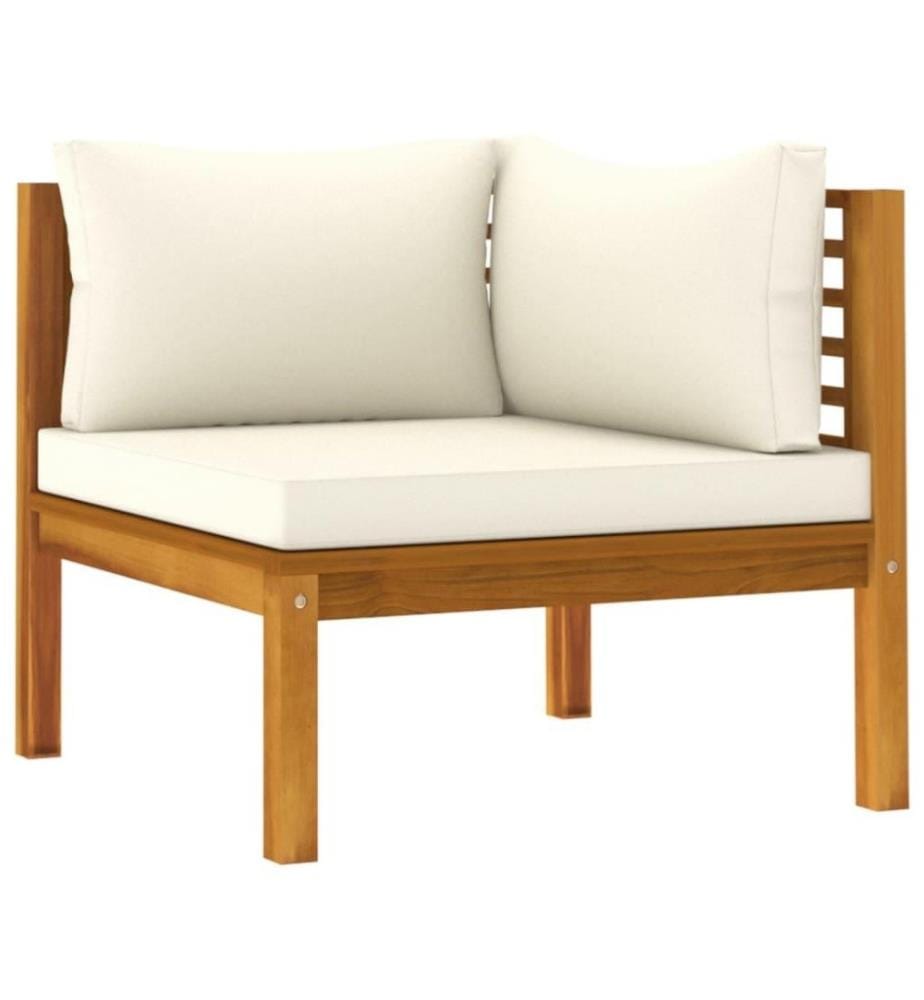 Salon de jardin 3 pcs avec coussin crème Bois d'acacia solide