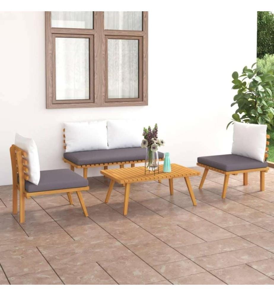 Salon de jardin 4 pcs avec coussins Bois d'acacia solide