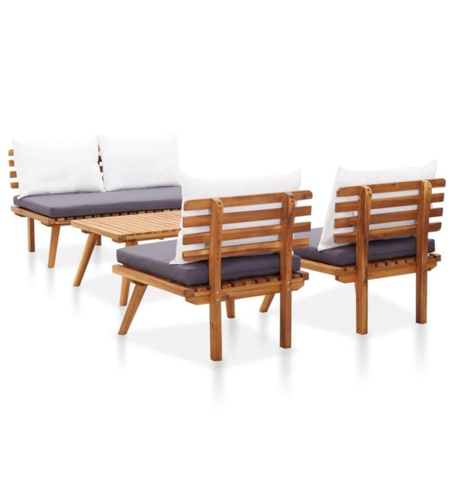 Salon de jardin 4 pcs avec coussins Bois d'acacia solide