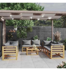9-tlg. Garten-Lounge-Set mit Auflagen Massivholz Akazie