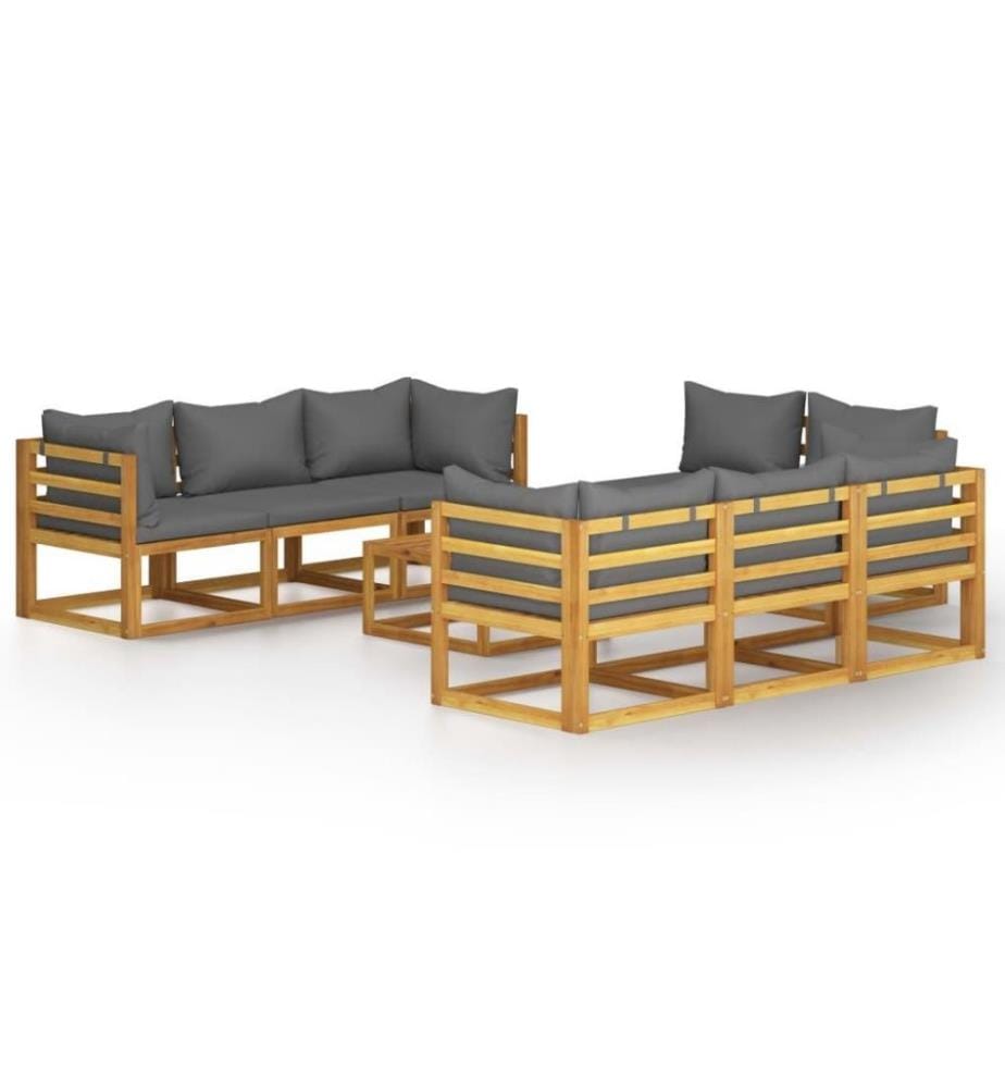 Salon de jardin 9 pcs avec coussin Bois d'acacia solide