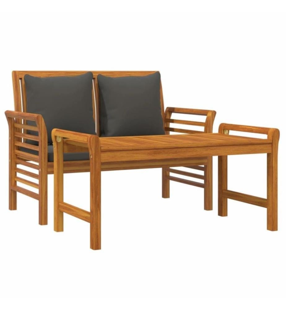 2-tlg. Garten-Lounge-Set mit Dunkelgrauen Kissen Massivholz