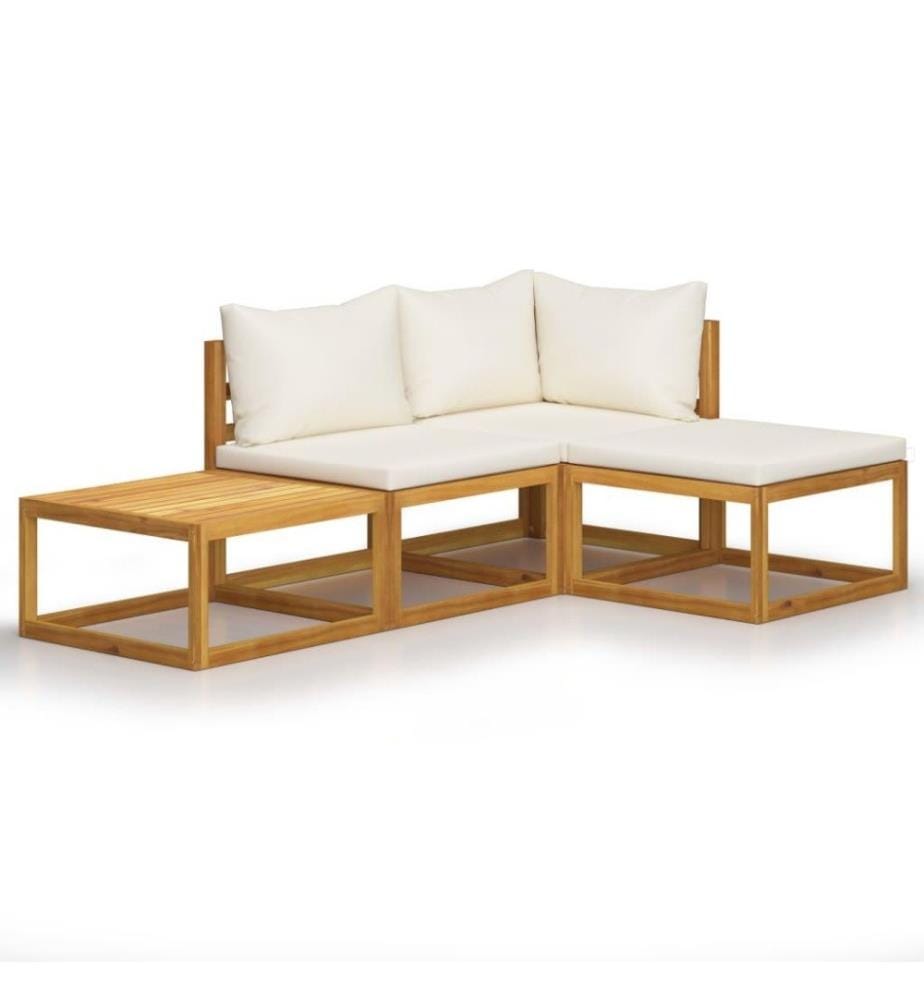 Salon de jardin 4 pcs avec coussin Crème Bois d'acacia solide