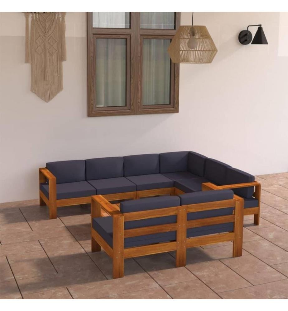 8-tlg. Garten-Lounge-Set mit Dunkelgrauen Auflagen Akazienholz