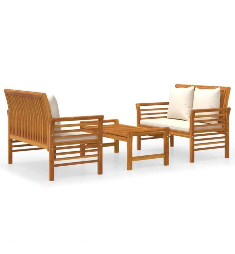 Salon de jardin 3 pcs avec coussins Bois massif d'acacia