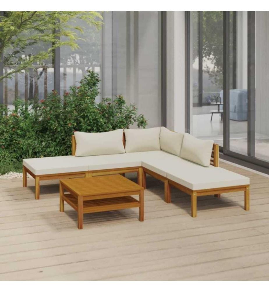 Salon de jardin 6 pcs avec coussin crème Bois d'acacia solide